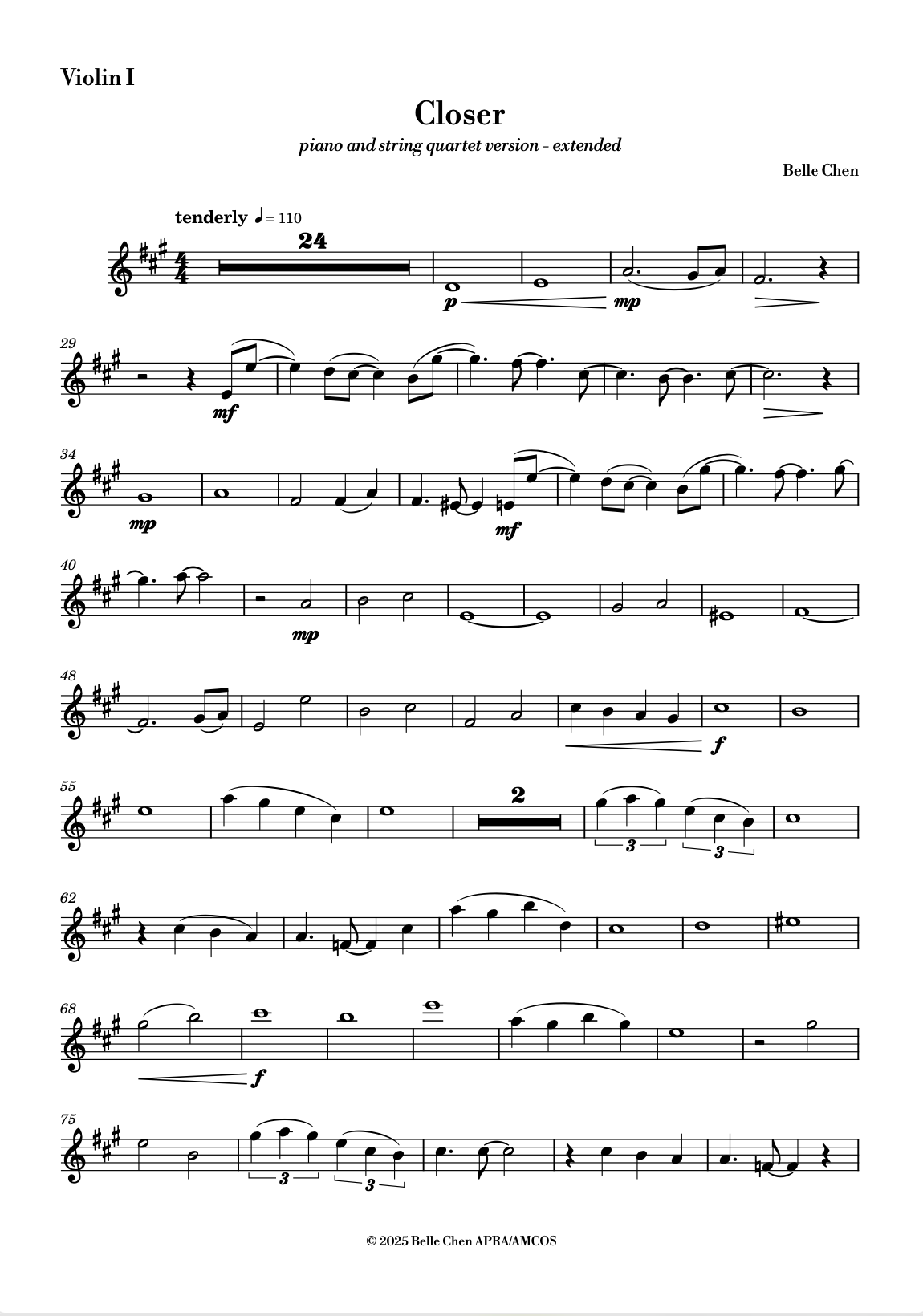 Digital Piano Score - Closer (Piano and String Quartet Version)